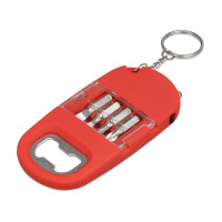 Брелок-открывалка с отвертками и фонариком "Uni", софт-тач, красный