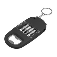 Брелок-открывалка с отвертками и фонариком "Uni", софт-тач, черный (Р)