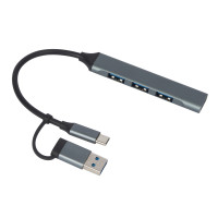 USB-хаб «Link» с коннектором 2-в-1 USB-C и USB-A, 2.0/3.0, серый