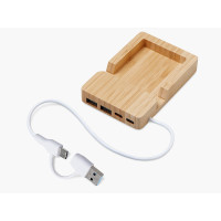 USB хаб «Memo», 2*USB, 2*Type C, бамбук