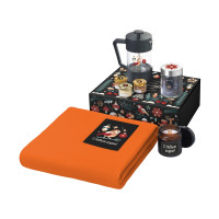 Подарочный набор c пледом, френчпрессом, чаем и медом, оранжевый