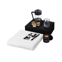 Подарочный набор c пледом, френчпрессом, чаем и медом, белый